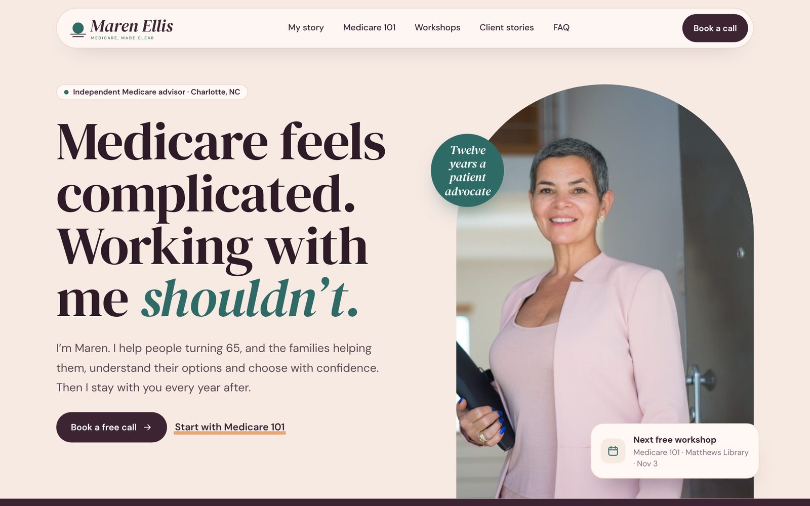 Maren Ellis sample website on a desktop browser