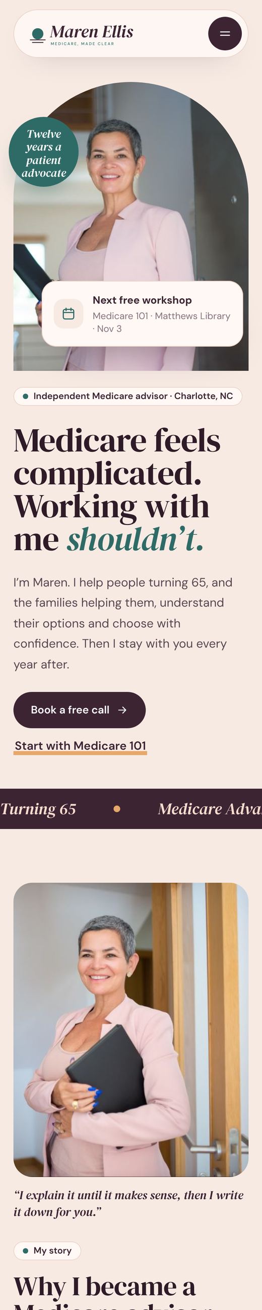 Maren Ellis sample website on a phone