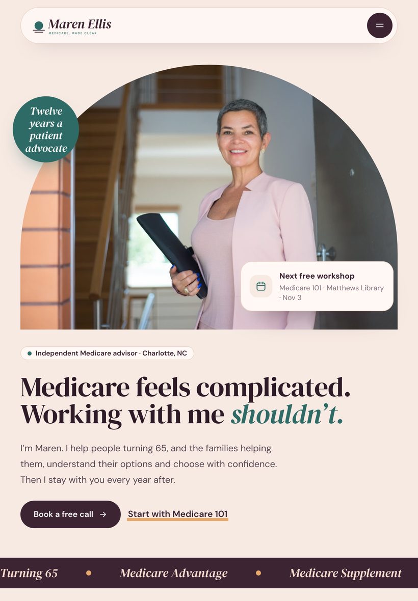 Maren Ellis sample website on a tablet