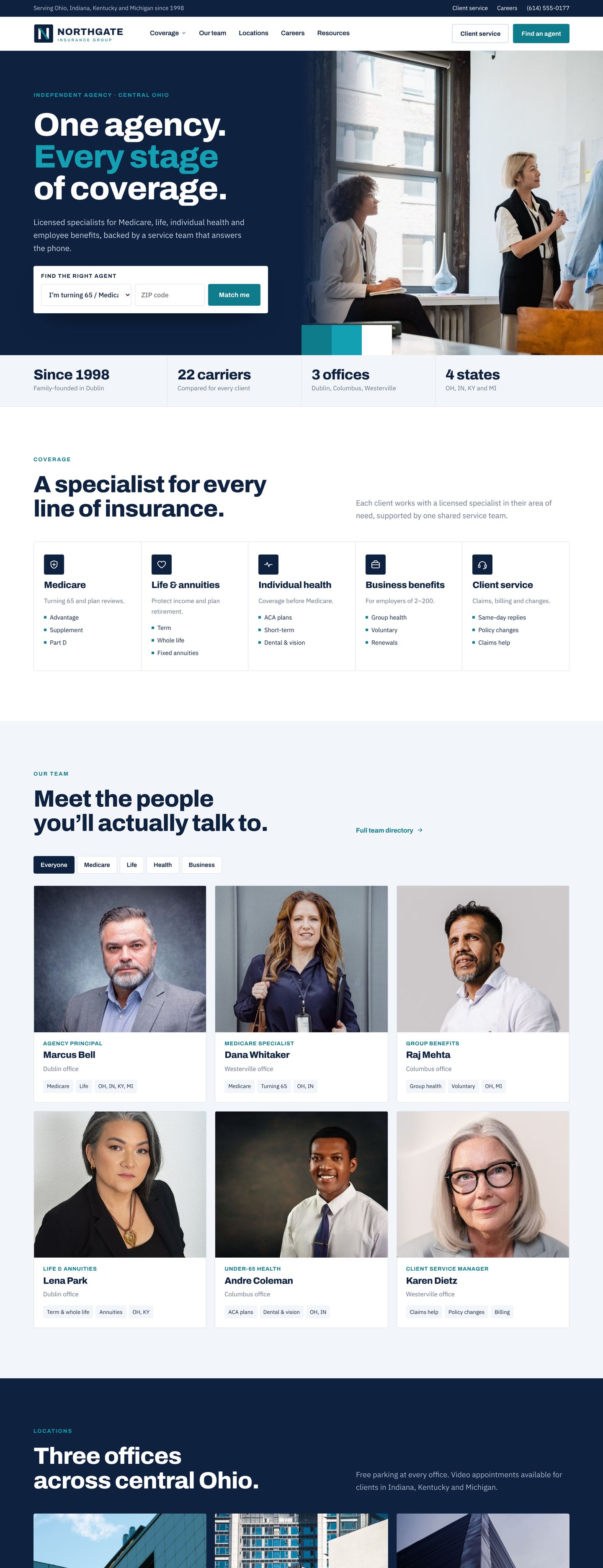 Northgate Insurance Group sample website, full homepage